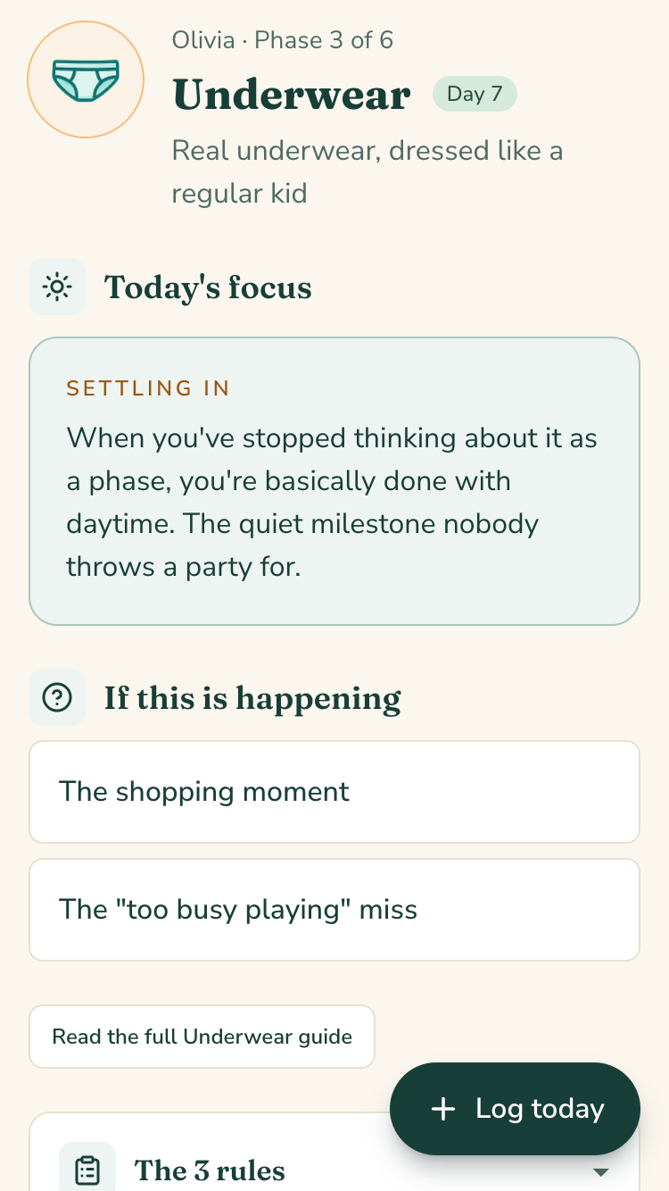 Pottle's daily phase guide screen